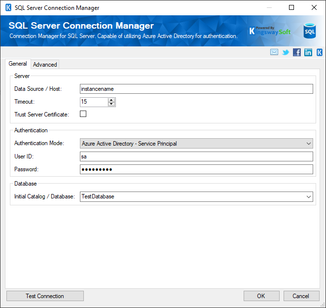 SQL Server Connection Manager - Azure Active Directory Service Principal